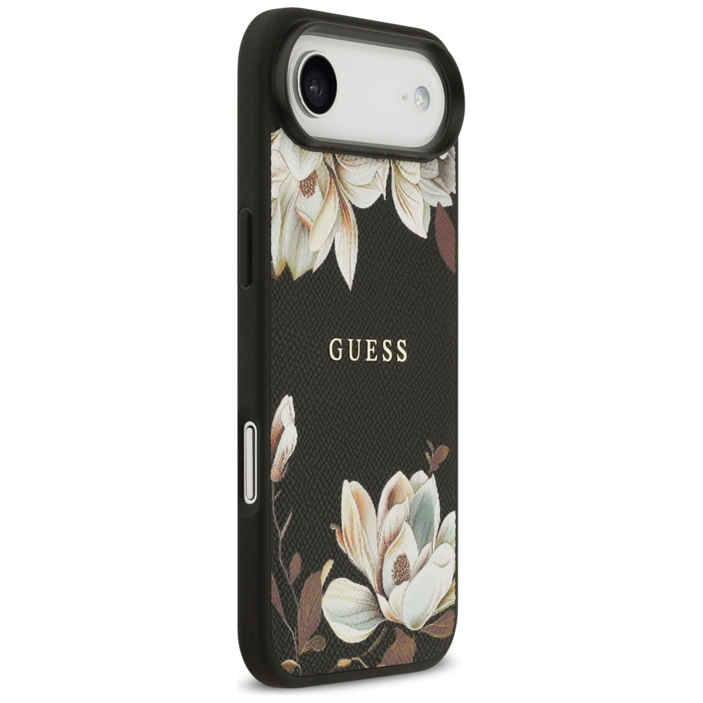 Guess Grained Flowers Classic Logo MagSafe case for iPhone Air - black