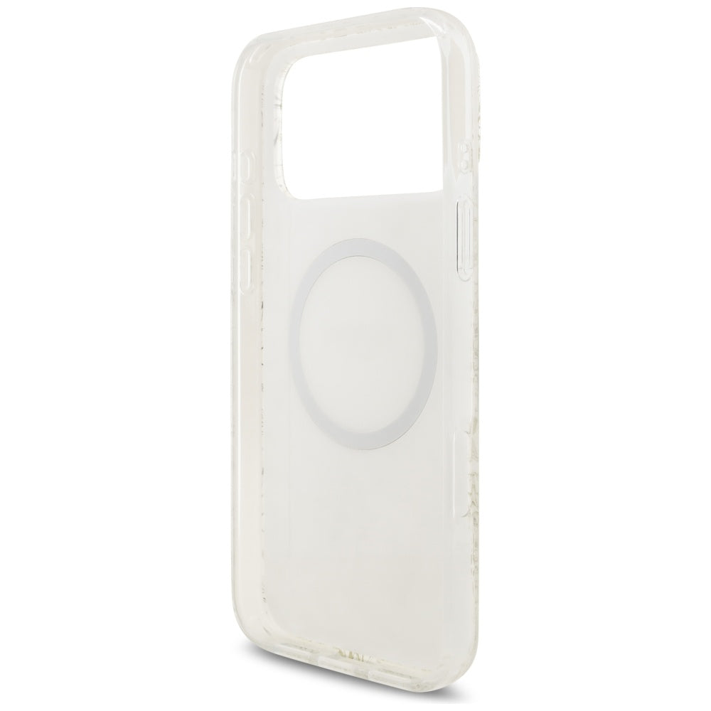 Guess IML Flowers Electro Pearl Strap MagSafe Case til iPhone 17 Pro Max - Hvid