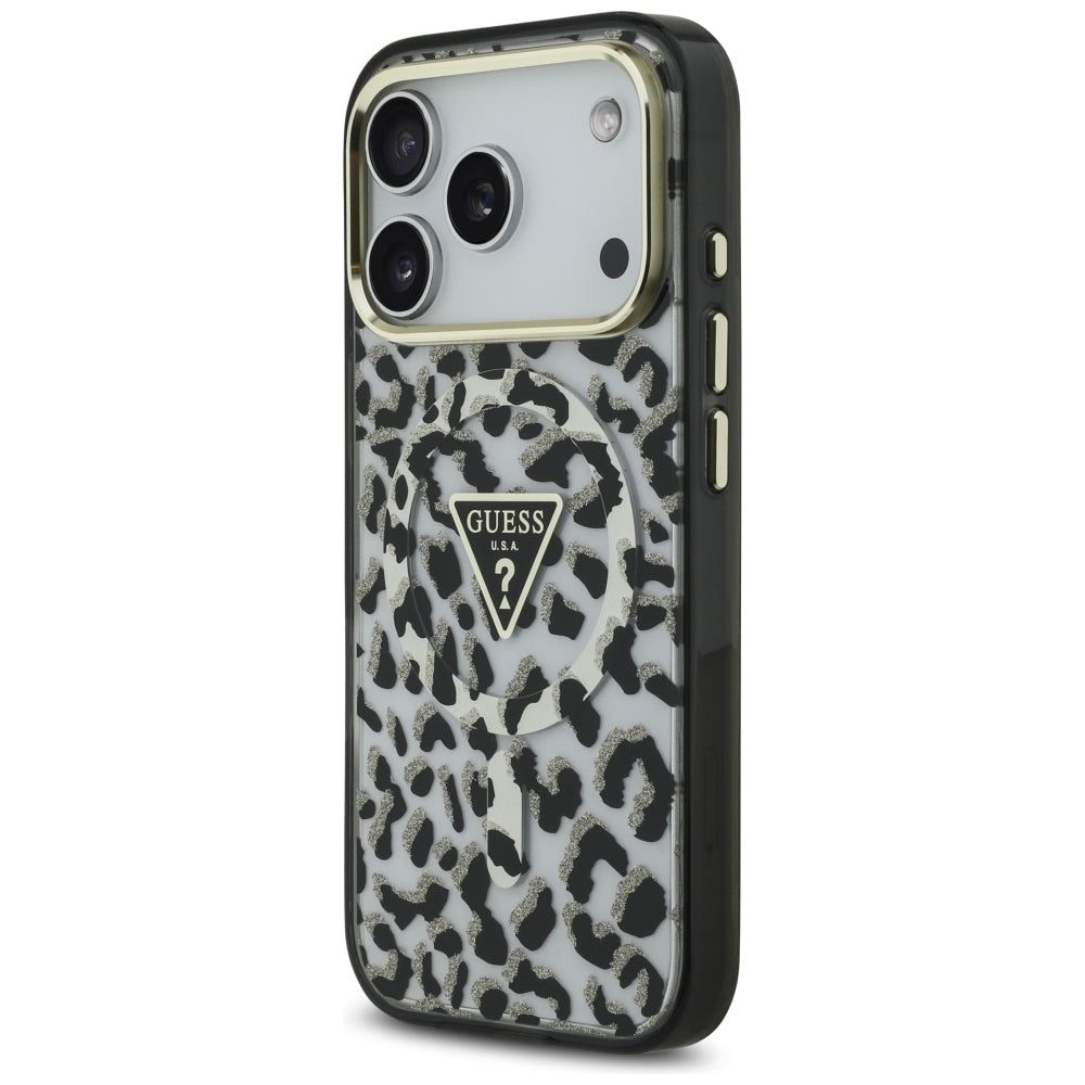 Guess Leopard Glitter MagSafe Case for iPhone 17 Pro - Black