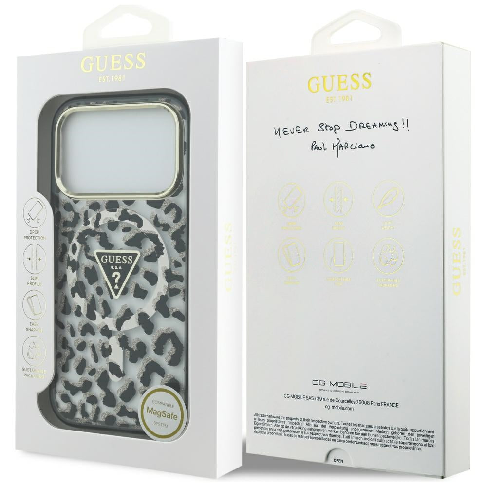 Guess Leopard Glitter MagSafe Case for iPhone 17 Pro - Black