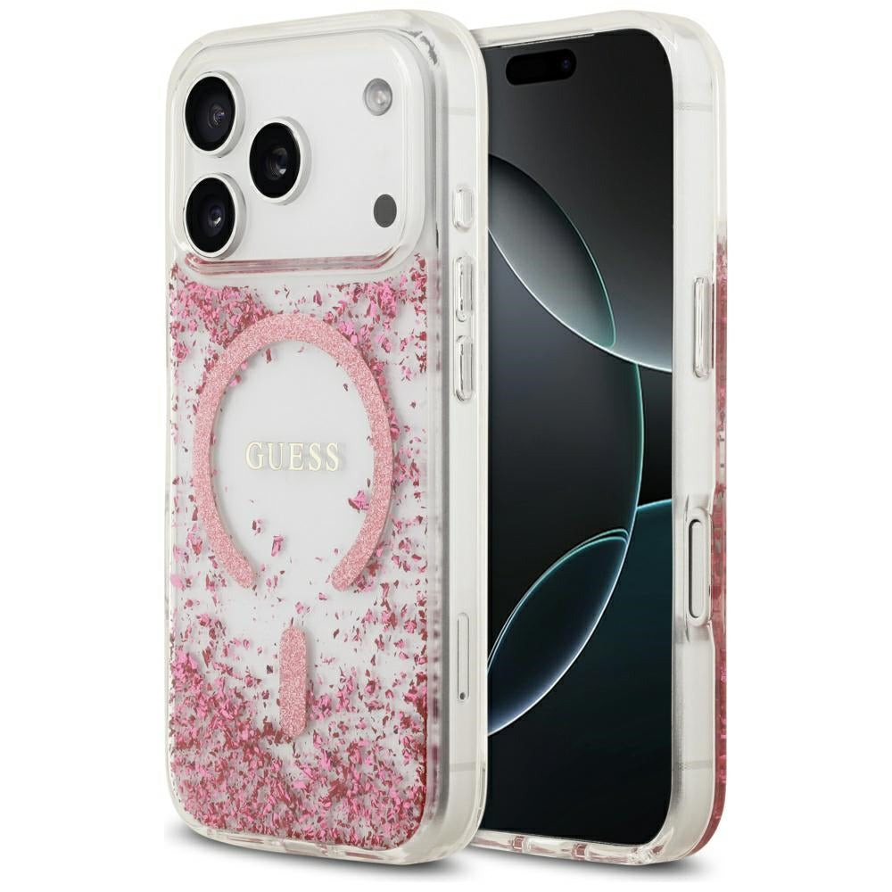 Guess Resin Bottom Glitter MagSafe Case til iPhone 17 Pro - Pink