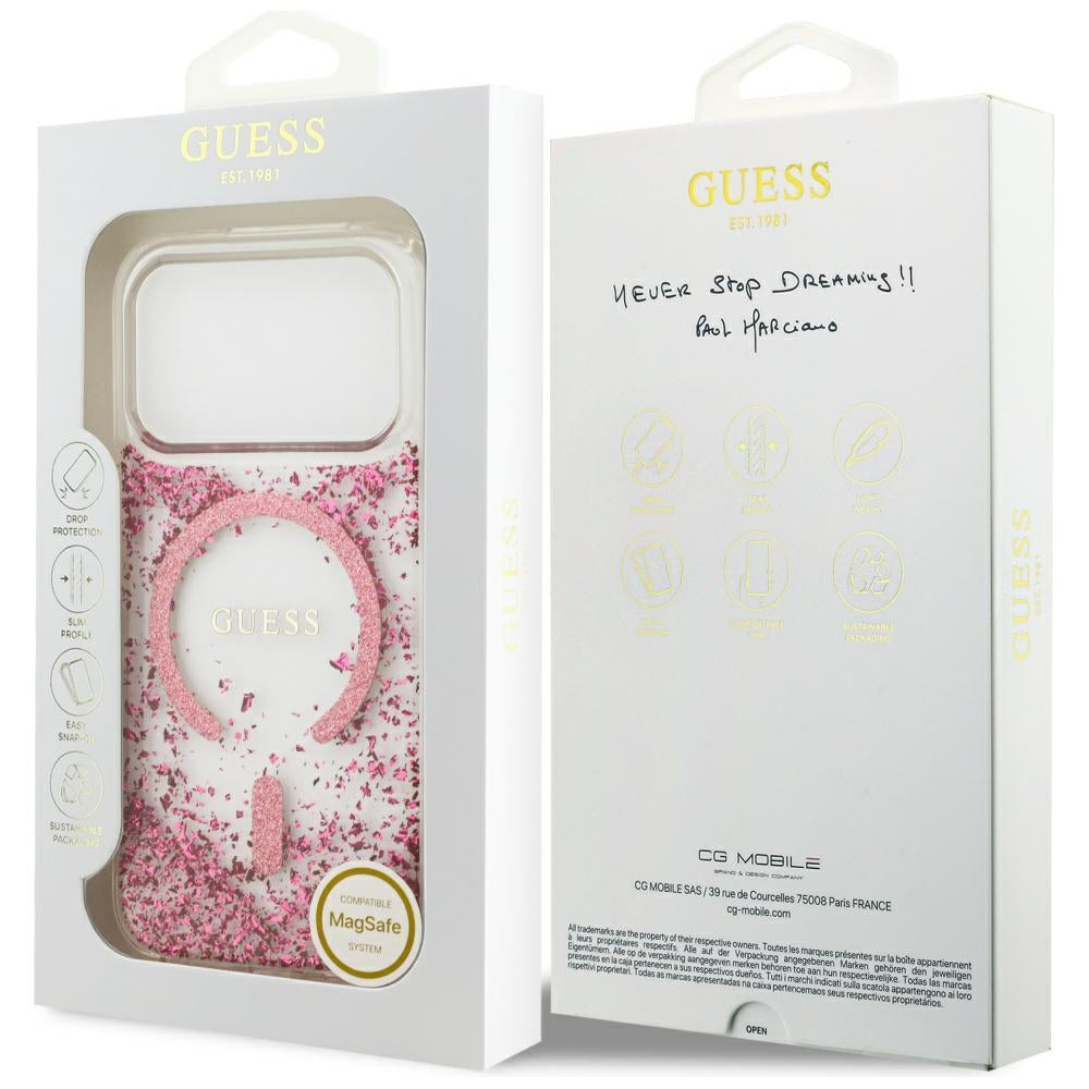 Guess Resin Bottom Glitter MagSafe Case til iPhone 17 Pro - Pink