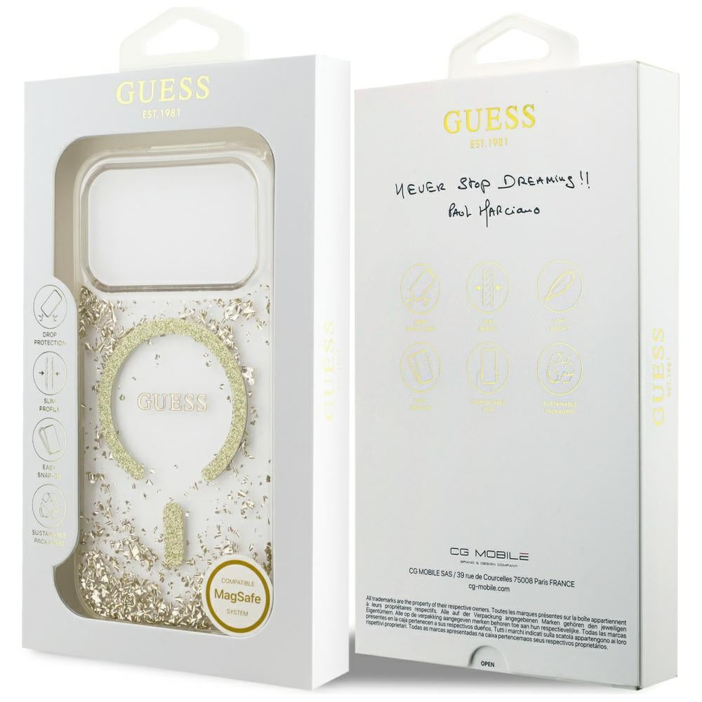 Guess Resin Bottom Glitter MagSafe Case til iPhone 17 Pro - Guld