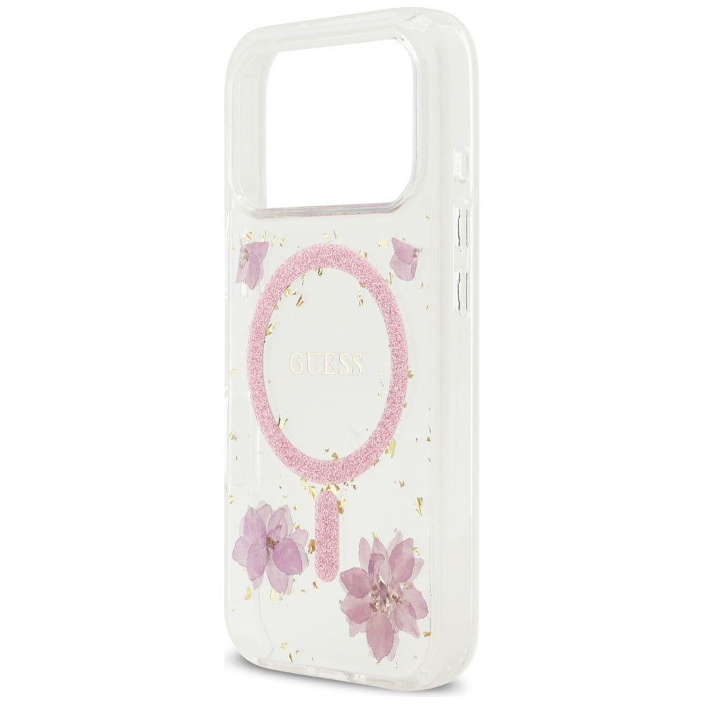 Guess Resin Flowers Glitter MagSafe Case for iPhone 17 Pro - Pink