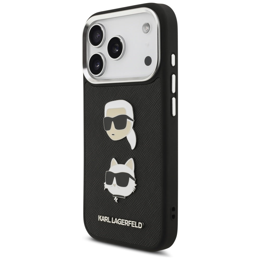 Karl Lagerfeld FW Grained Karl & Choupette Heads Pins & Logo iPhone 17 Pro Case - Black