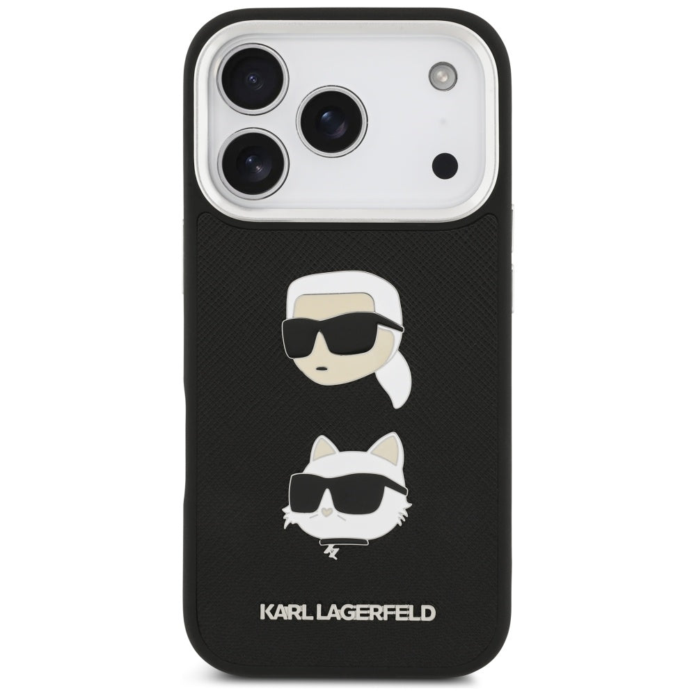 Karl Lagerfeld FW Grained Karl & Choupette Heads Pins & Logo iPhone 17 Pro Case - Black