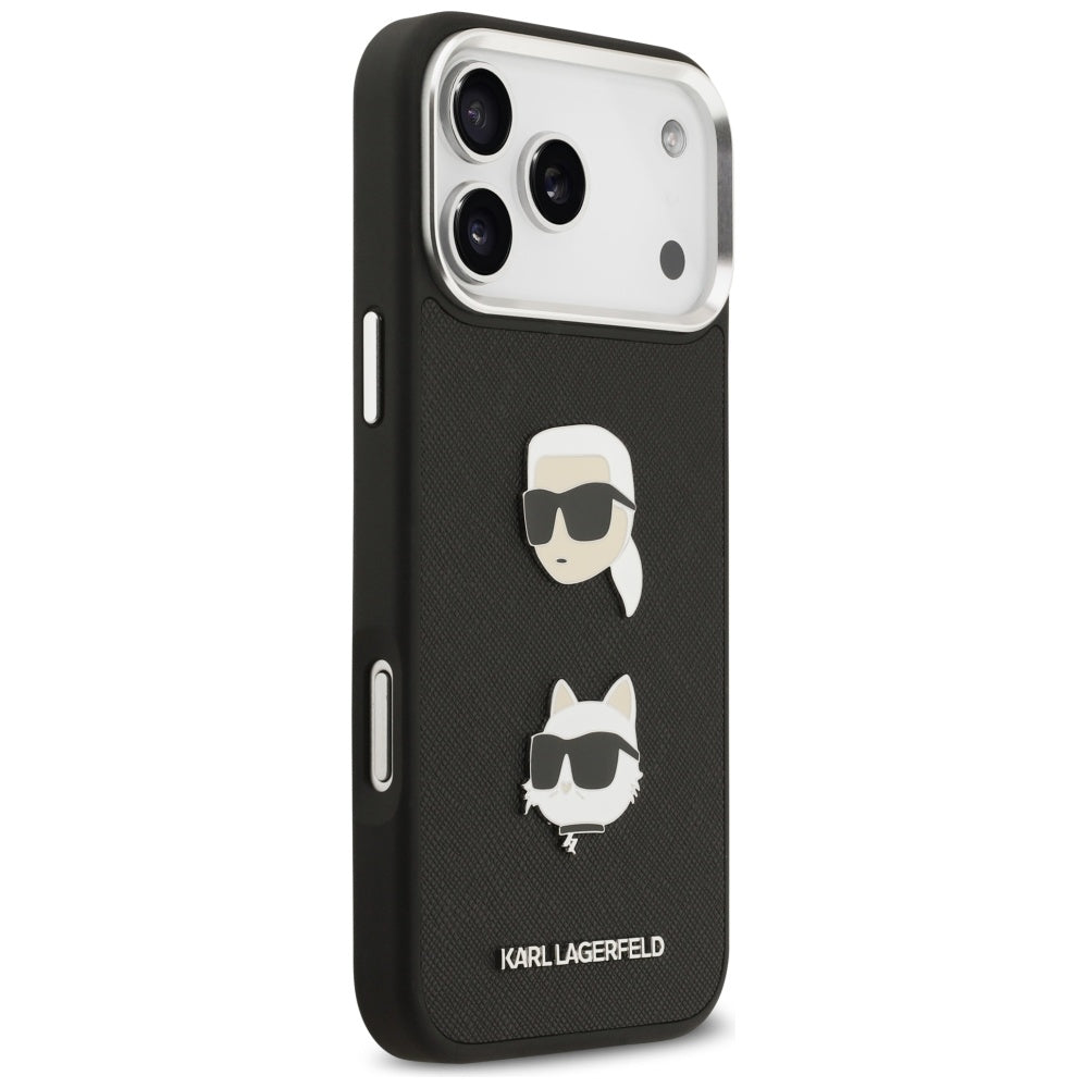 Karl Lagerfeld FW Grained Karl & Choupette Heads Pins & Logo iPhone 17 Pro Max Case - Black