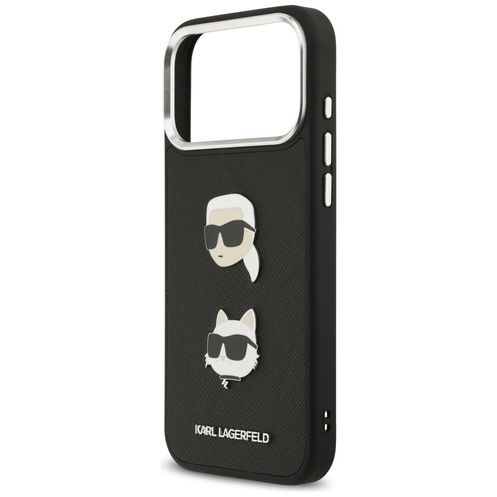 Karl Lagerfeld FW Grained Karl & Choupette Heads Pins & Logo iPhone 17 Pro Max Case - Black