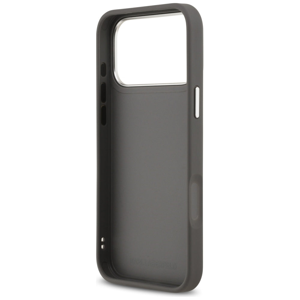 Karl Lagerfeld FW Grained Karl & Choupette Heads Pins & Logo iPhone 17 Pro Max Case - Gray