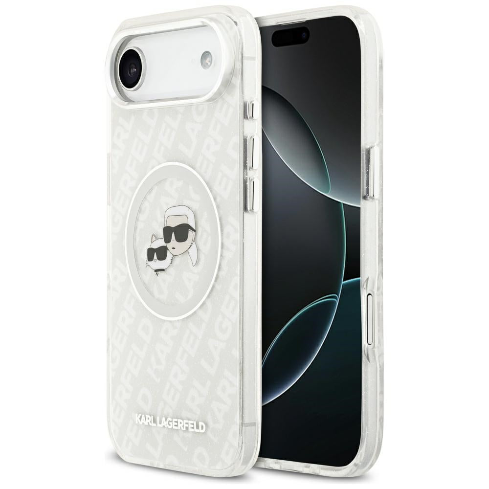 Karl Lagerfeld IML Glitter Karl&Choupette Heads Logo MagSafe Case for iPhone Air - Gray