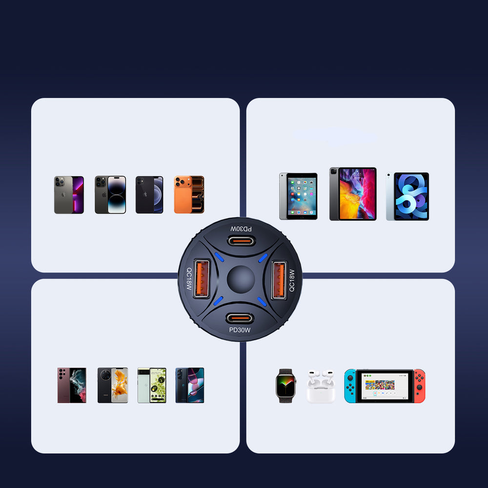 Wozinsky WLS-04 60W Biloplader 2xUSB-C 2xUSB-A - sort