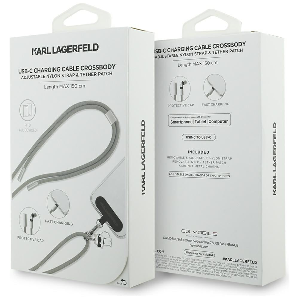 Karl Lagerfeld CBDY Choupette Charm USB-C Kabel / USB-C Lanyard - Grå