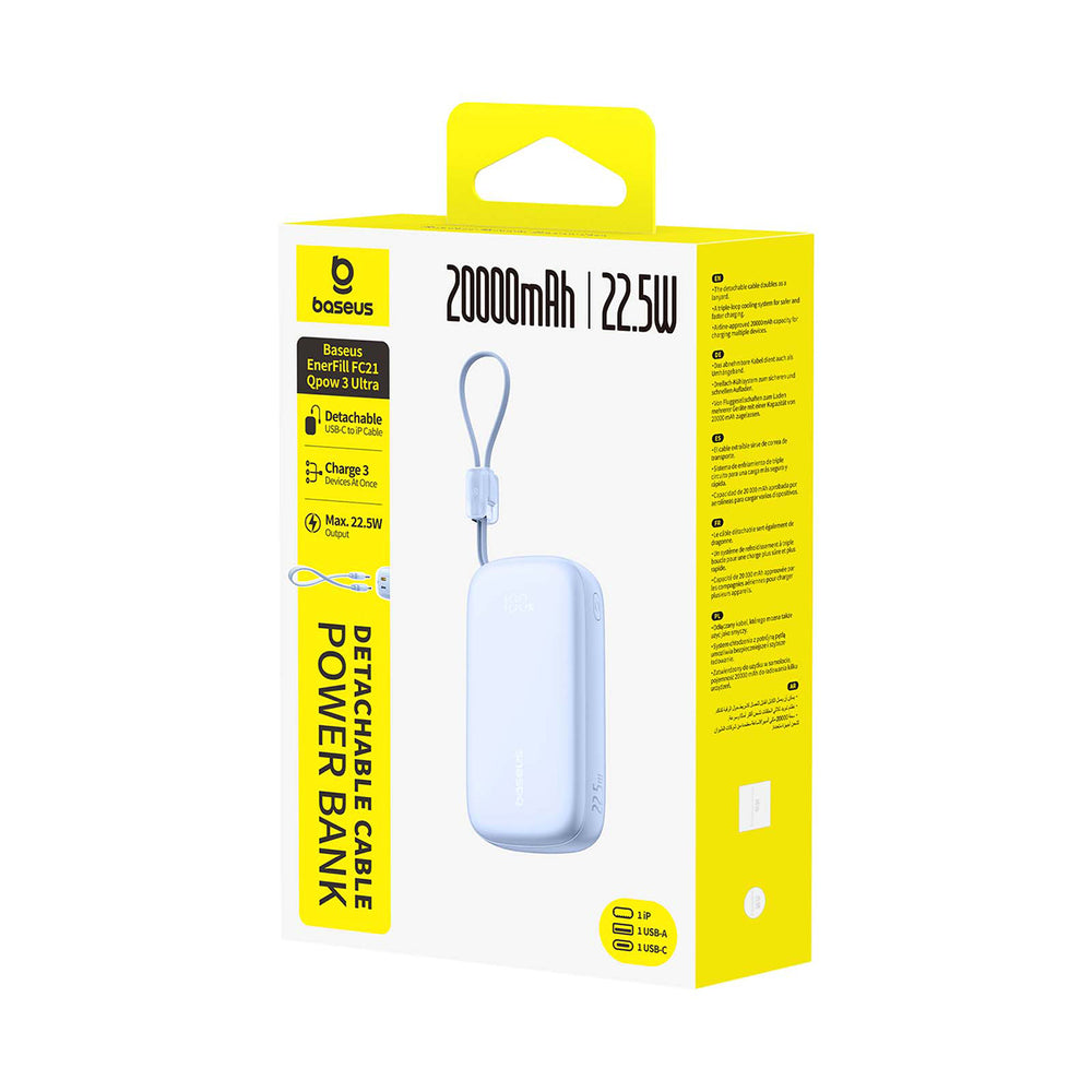 Baseus EnerFill FC21 Qpow 3 Ultra 20000mAh 22.5W Powerbank with Display and Cable Included - Blue