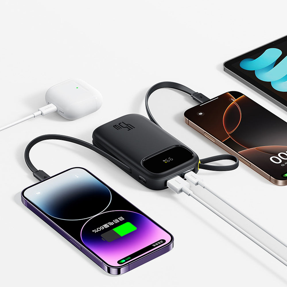 Baseus EnerFill FC31 QPow3 20000mAh 45W Power Bank with Display with USB-C and Lightning Cables - Black