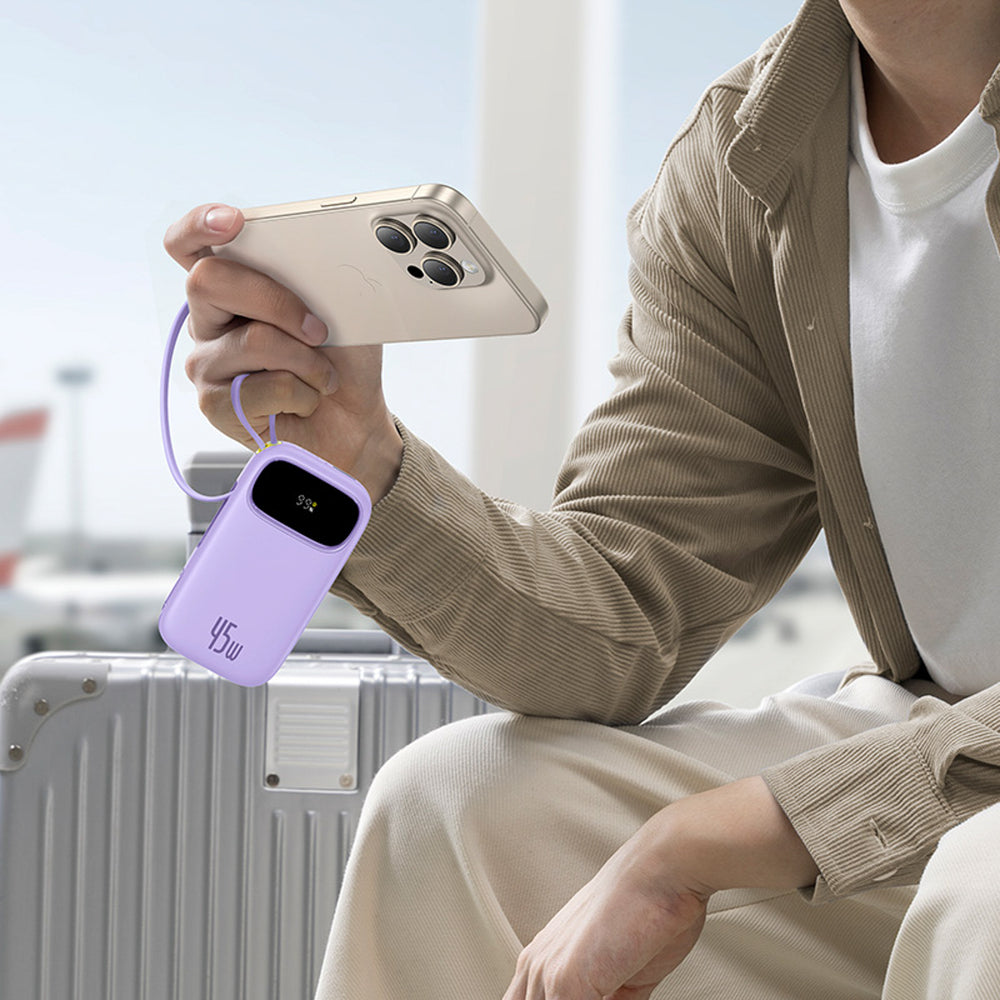 Baseus EnerFill FC31 QPow3 20000mAh 45W Power Bank with Display with USB-C and Lightning Cables - Purple