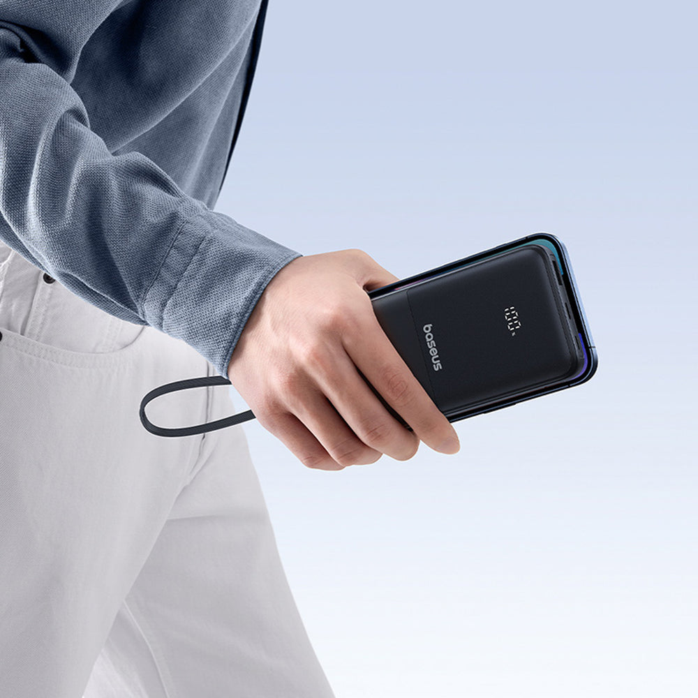 Baseus Lipow 10000mAh 22.5W Powerbank with Dual Built-in Cable with Display (with additional black Baseus Simple USB-A - USB-C 3A 0.2m cable) - Black