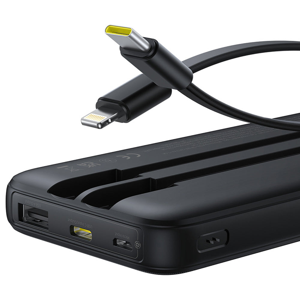 Baseus Lipow 10000mAh 22.5W Powerbank with Dual Built-in Cable with Display (with additional black Baseus Simple USB-A - USB-C 3A 0.2m cable) - Black