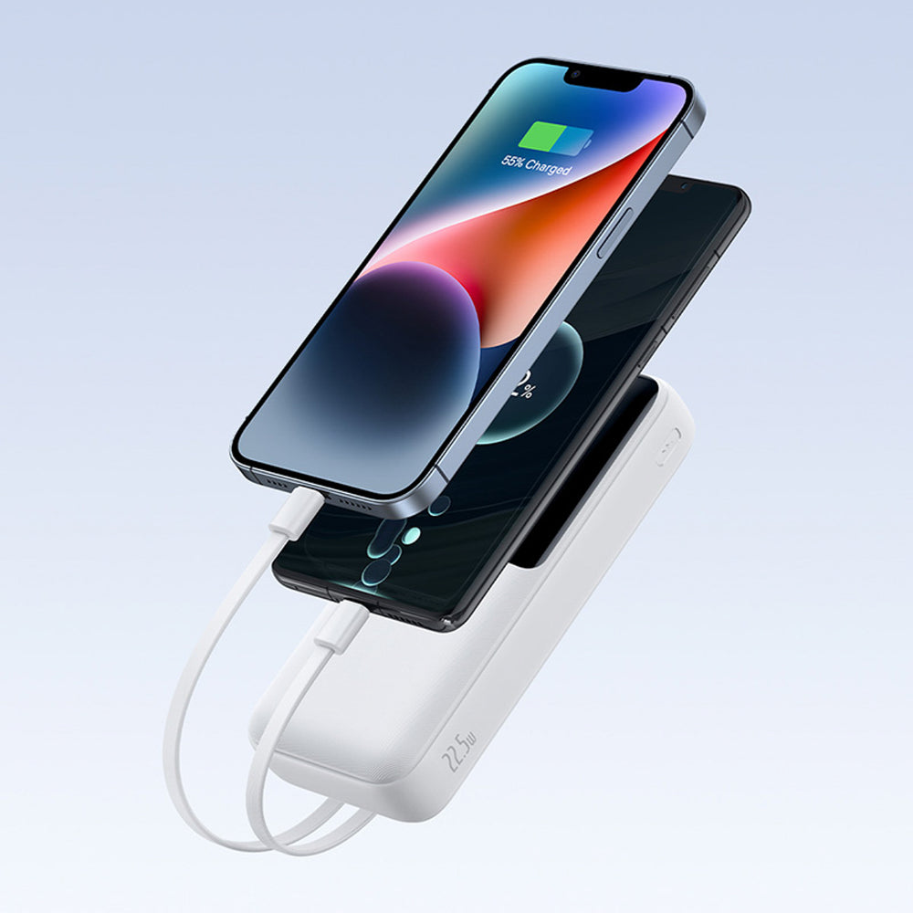 Baseus Lipow 20000mAh 22.5W Powerbank with two built-in cables with additional Baseus Simple USB-A - USB-C 3A 20cm cable - white