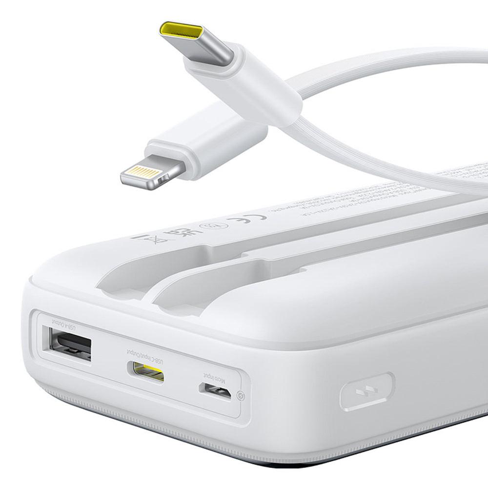 Baseus Lipow 20000mAh 22.5W Powerbank with two built-in cables with additional Baseus Simple USB-A - USB-C 3A 20cm cable - white
