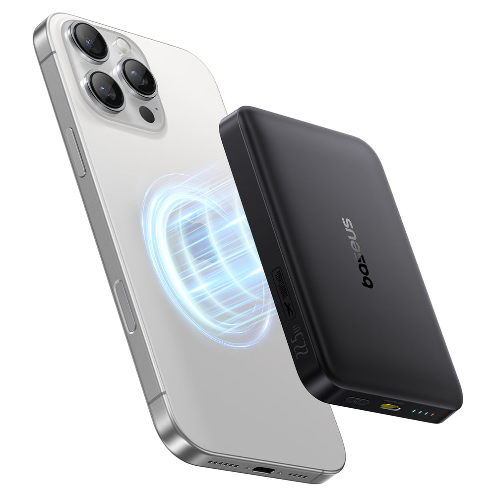 Baseus EnerFill FM12 10000mAh 22.5W Qi2 Power Bank MagSafe Kompatibel med Baseus Simple USB-C 20V/3A 30cm Kabel - sort