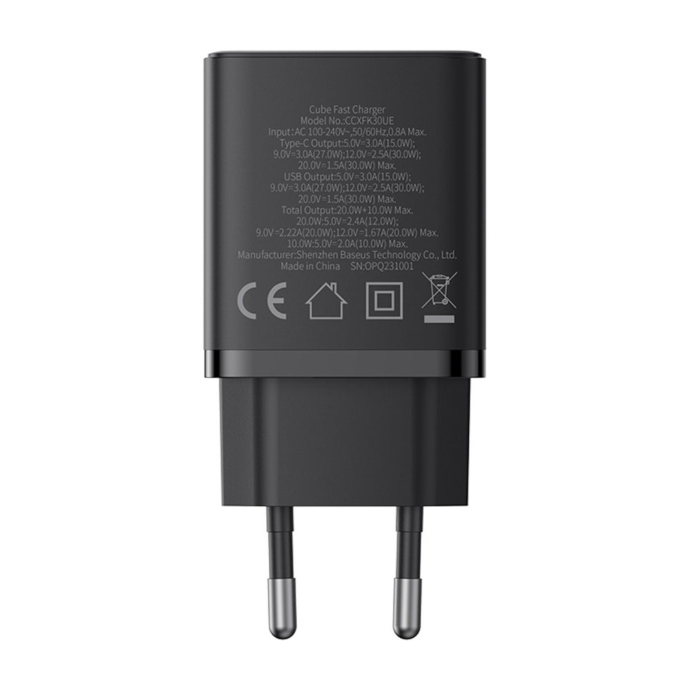 Baseus Cube Pro 30W USB-C USB-A Wall Charger - sort