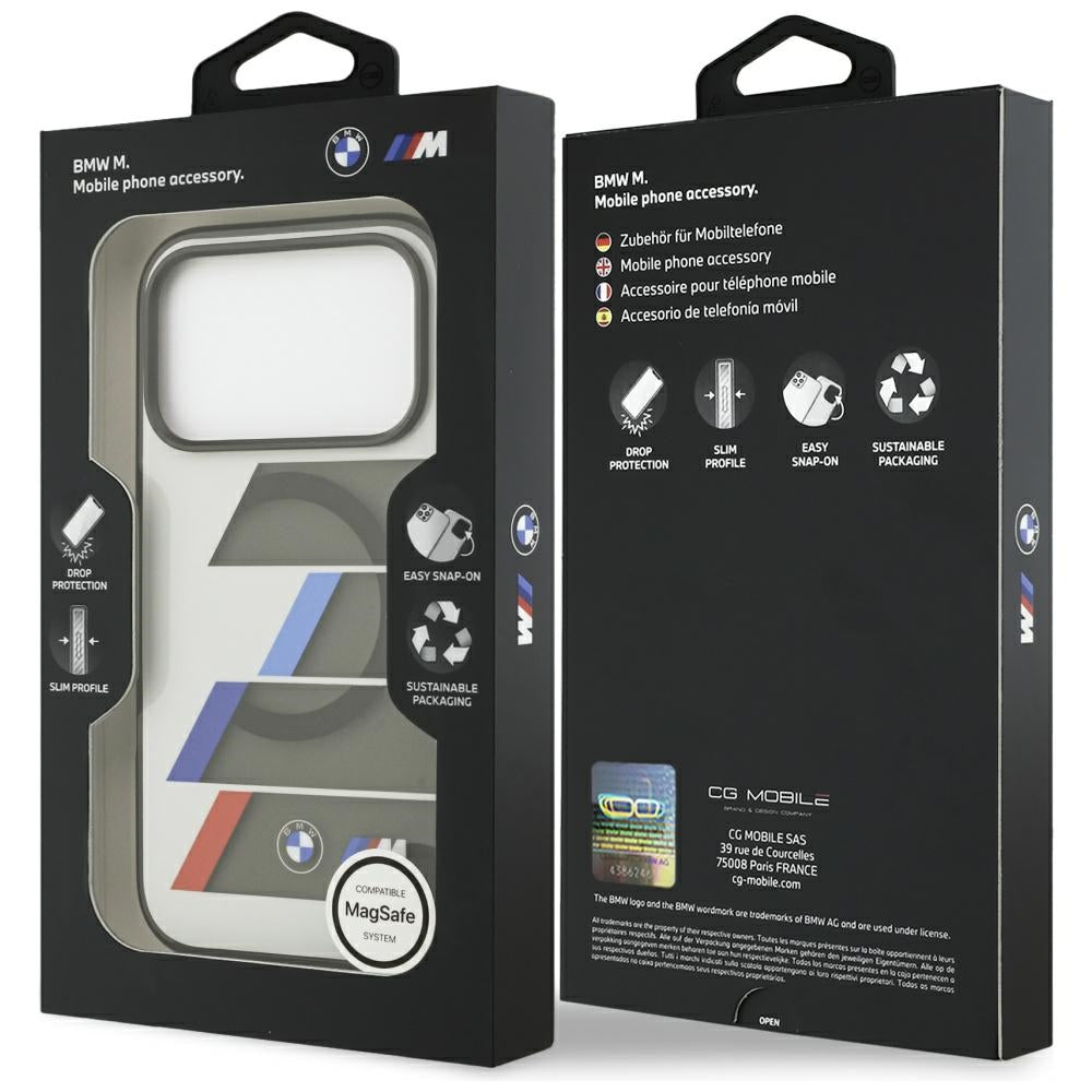 BMW M IML Metal Buttons Tricolor Lines MagSafe Case for iPhone 17 Pro Max - Gray