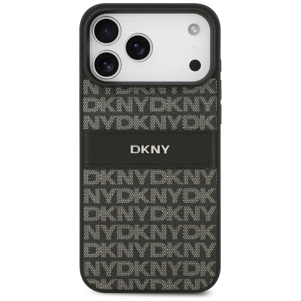 DKNY Repeat Texture Pattern med Tonal Stripe Case til iPhone 17 Pro Max - sort