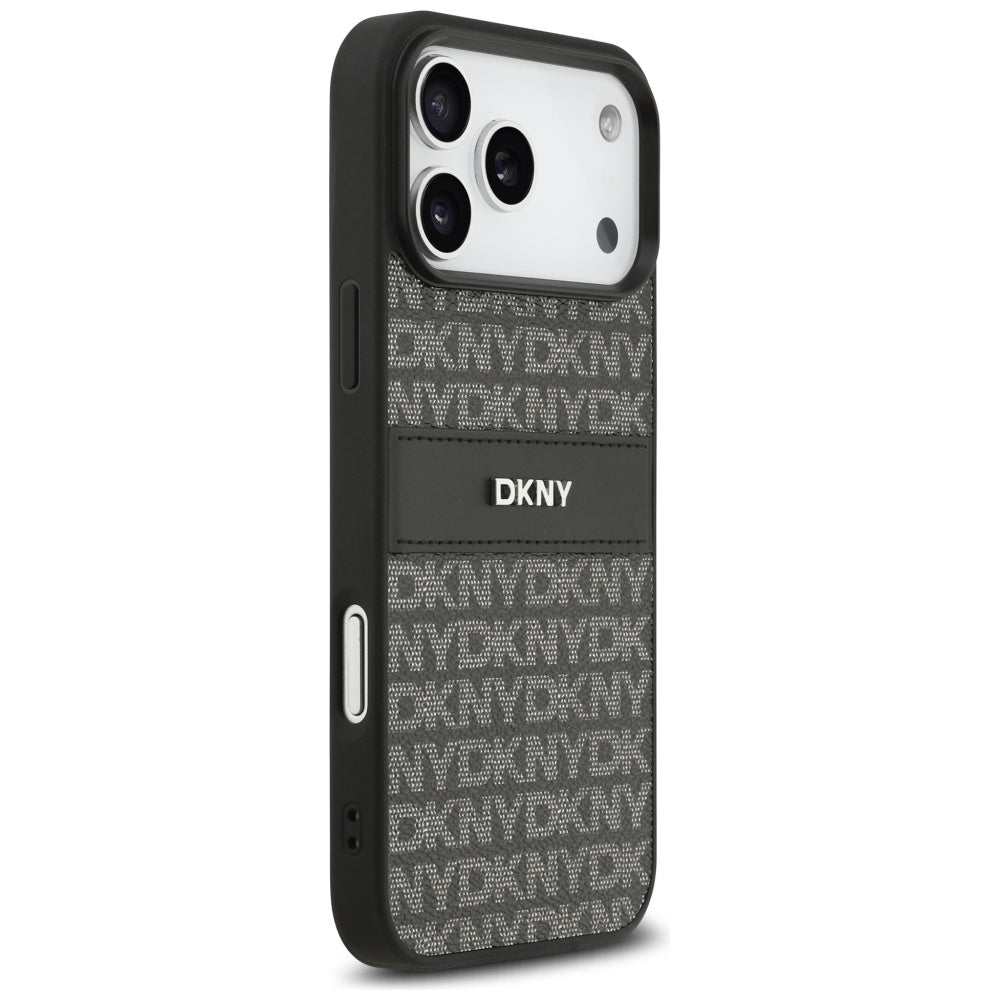 DKNY Repeat Texture Pattern med Tonal Stripe Case til iPhone 17 Pro Max - sort