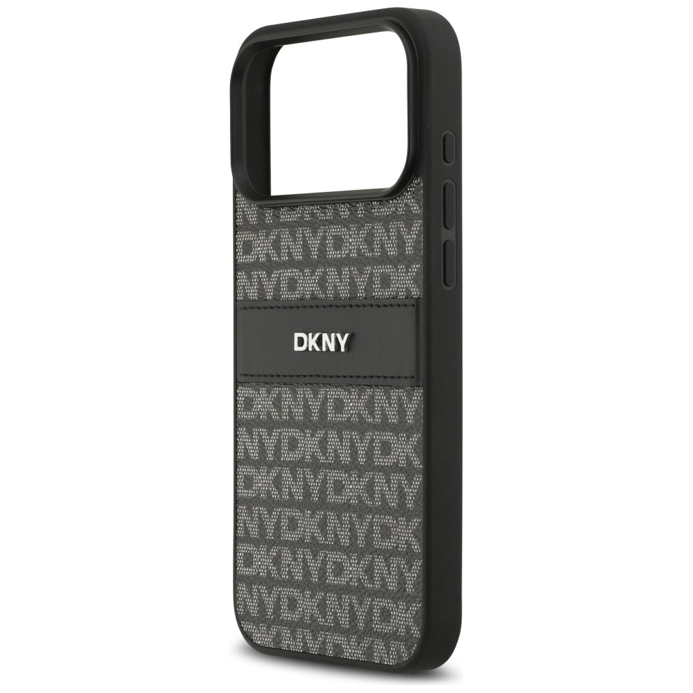 DKNY Repeat Texture Pattern med Tonal Stripe Case til iPhone 17 Pro Max - sort