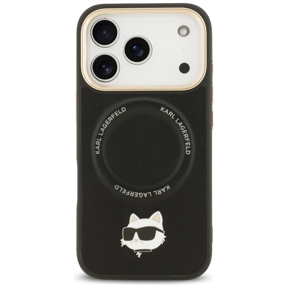 Karl Lagerfeld Big Strap Choupette Metal Logo MagSafe Case for iPhone 17 Pro Max - Black