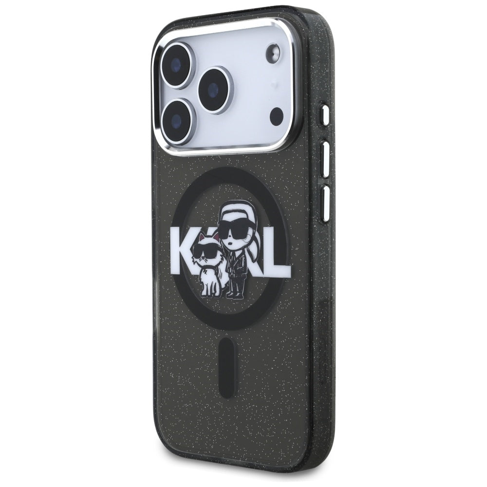 Karl Lagerfeld IML Glitter Karl & Choupette Sketch Logo MagSafe Case til iPhone 17 Pro - sort