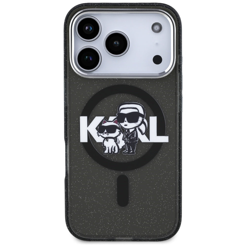 Karl Lagerfeld IML Glitter Karl & Choupette Sketch Logo MagSafe Case til iPhone 17 Pro - sort