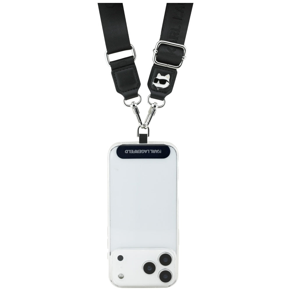 Karl Lagerfeld Universal Strap Tether Patch Choupette Metal Logo Telefon Lanyard - sort