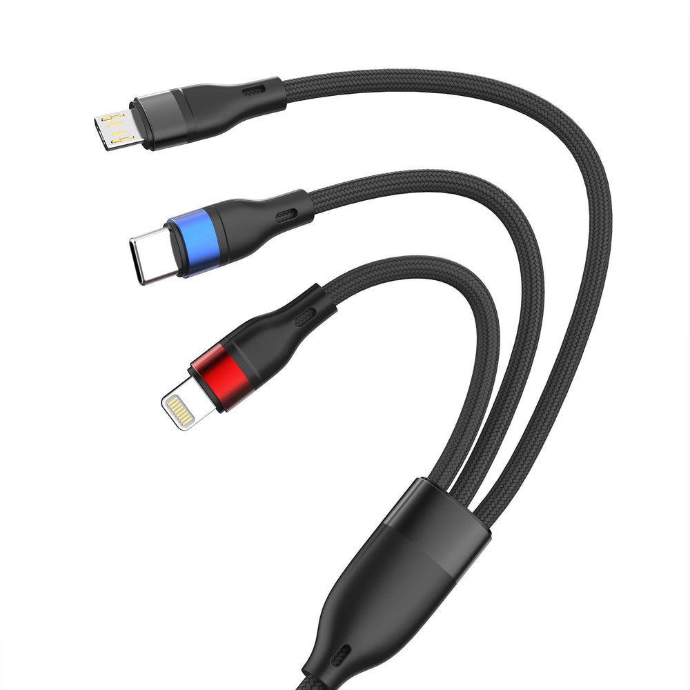 3mk Hyper Cable N-SERIES 3 i 1 USB-A / Lightning / Micro 1.2m 9V/2A 18W - sort