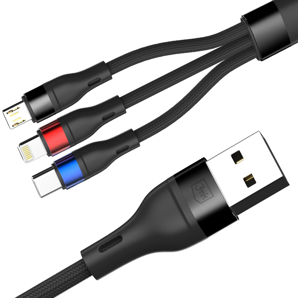 3mk Hyper Cable N-SERIES 3 i 1 USB-A / Lightning / Micro 1.2m 9V/2A 18W - sort
