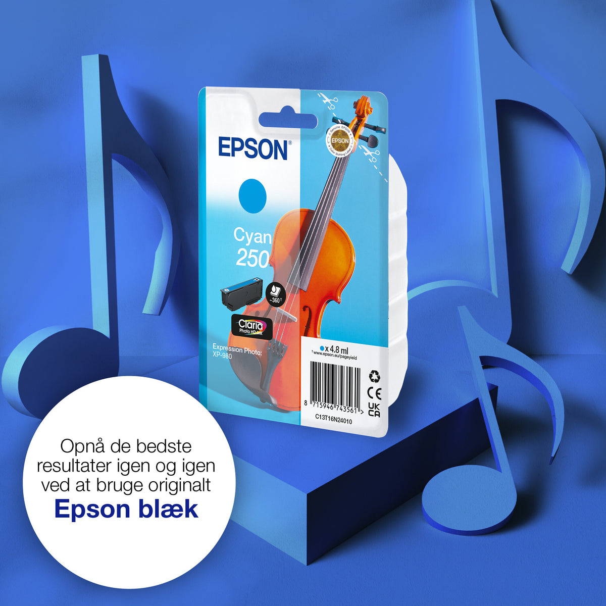 Epson Enkeltpakke, cyan 250 Claria Photo HD-blæk