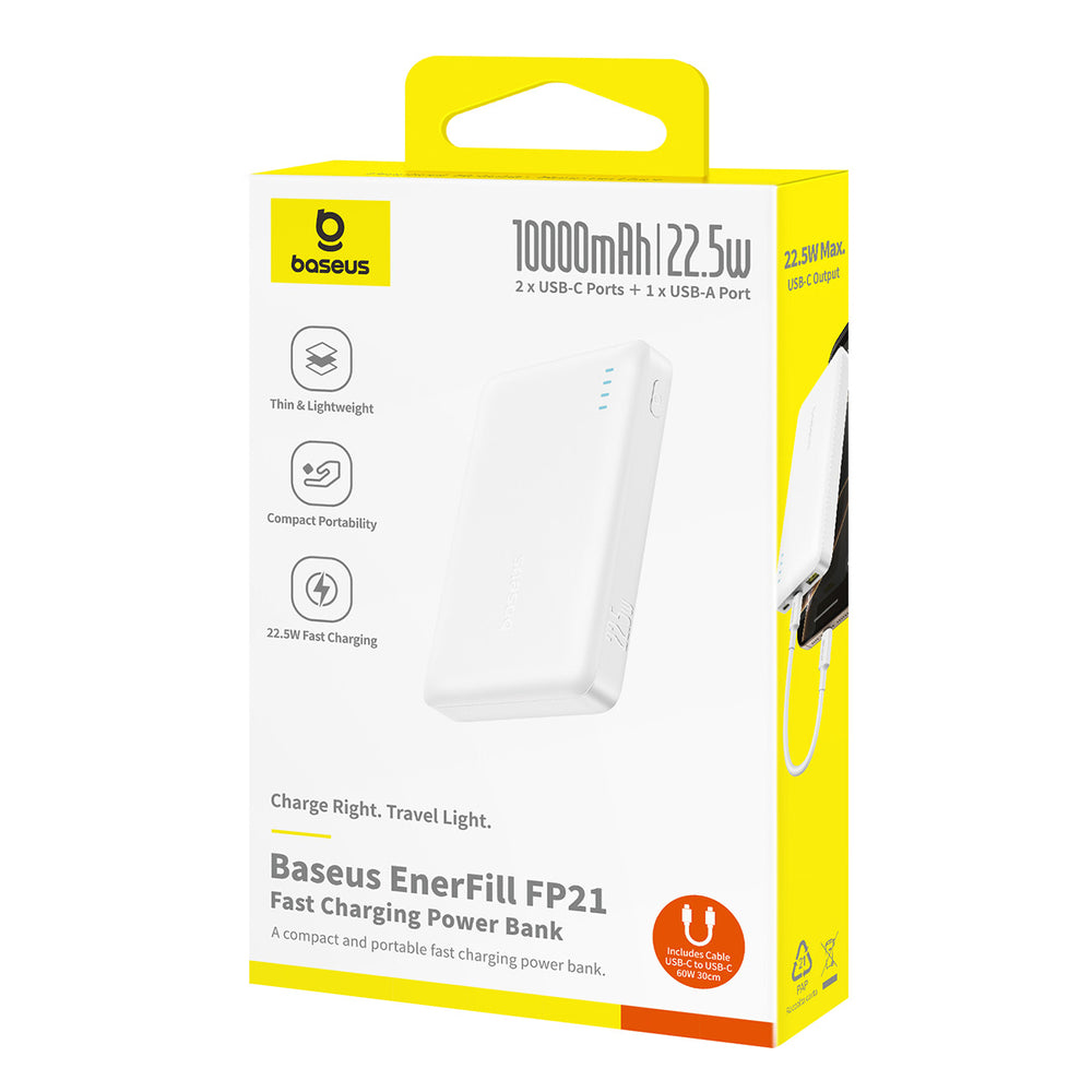 Baseus EnerFill FP21 Power Bank 10000mAh 22.5W USB-A - USB-C - White