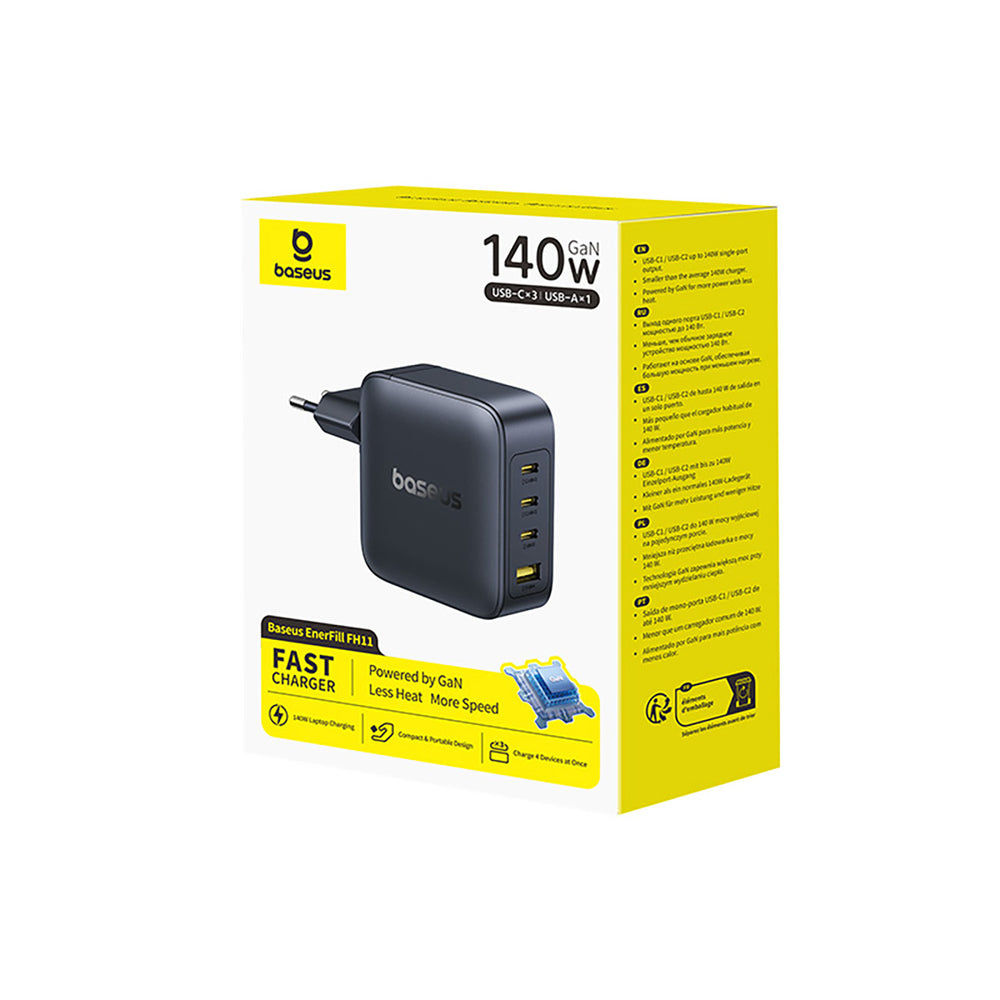 Baseus EnerFill FH11 GaN 140W Wall Charger 3xUSB-C + 1xUSB-A - Black