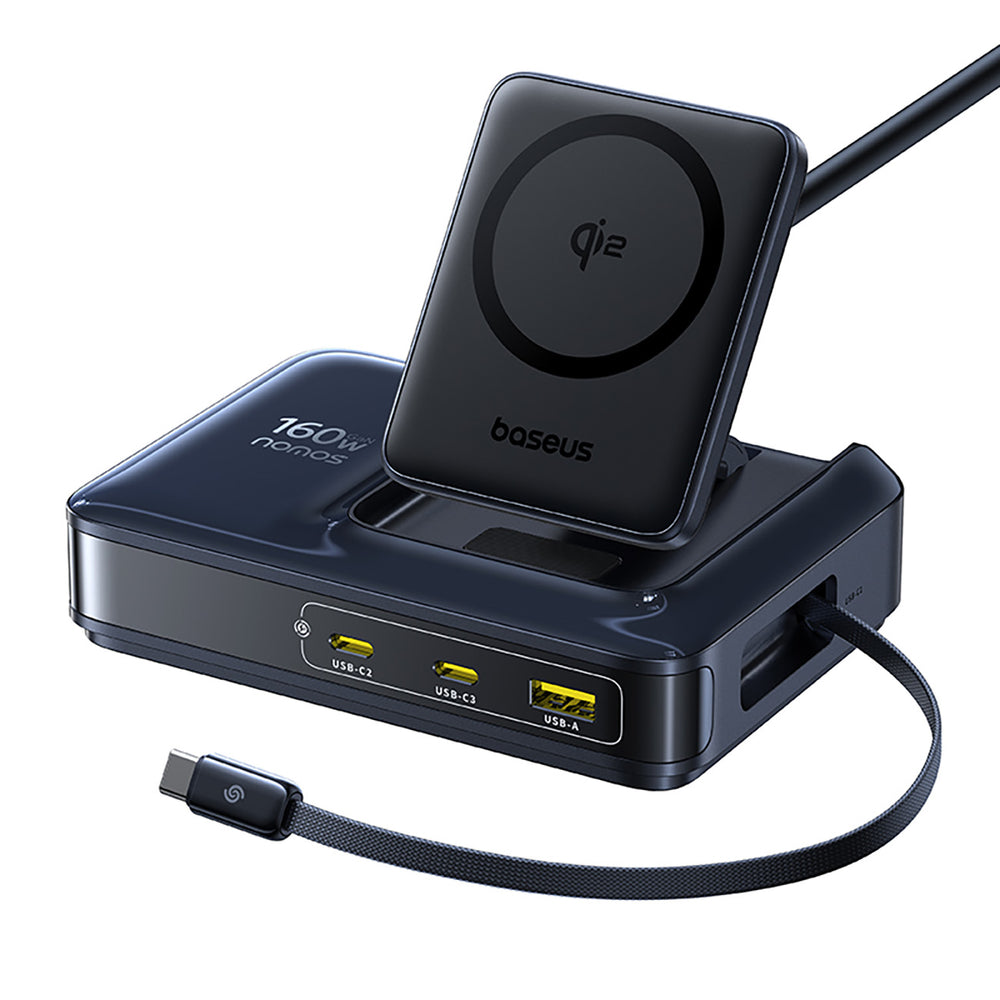Baseus Nomos NH21 Qi2 160W 4-in-1 Wireless Charging Station with Retractable Cable - Black