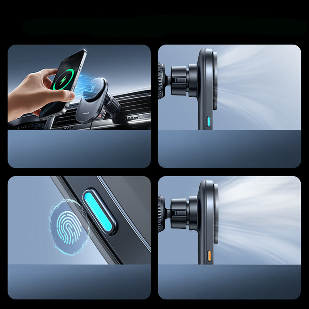 Baseus PrimeTrip VC2 Pro Magnetic Holder with Qi2.2 Charger and Air Vent Fan - Black