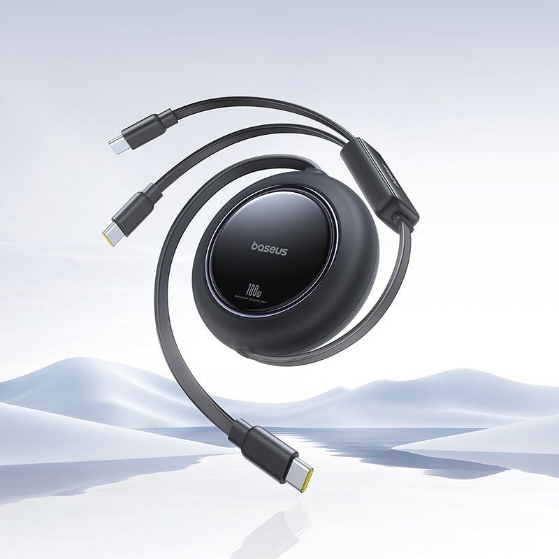 Baseus Free2Pull Mini 100W 3in1 USB-C Retractable Cable - 2xUSB-C 1.2m - sort