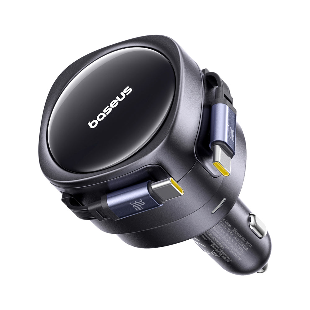 Baseus Enjoyment Max 60W Car Charger with Two Retractable USB-C Cables - Black