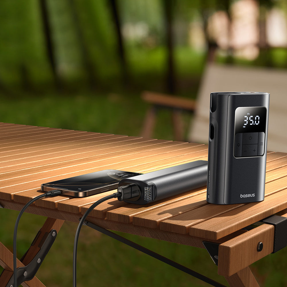 Baseus PrimeTrip VA1 75W 2-in-1 Tire Compressor with Flashlight and 6000mAh Power Bank - Black