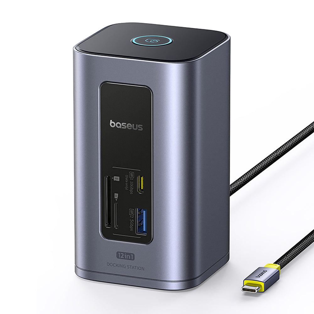 Baseus NU1 Air Spacemate hub 12in1 USB-C docking station - 2xHDMI 4K@60Hz 2xUSB-C 10Gb/s 2xUSB-A 5Gb/s 2xUSB-A (480Mb/s) RJ45 SD/microSD 3.0 USB-C (PD) - gray