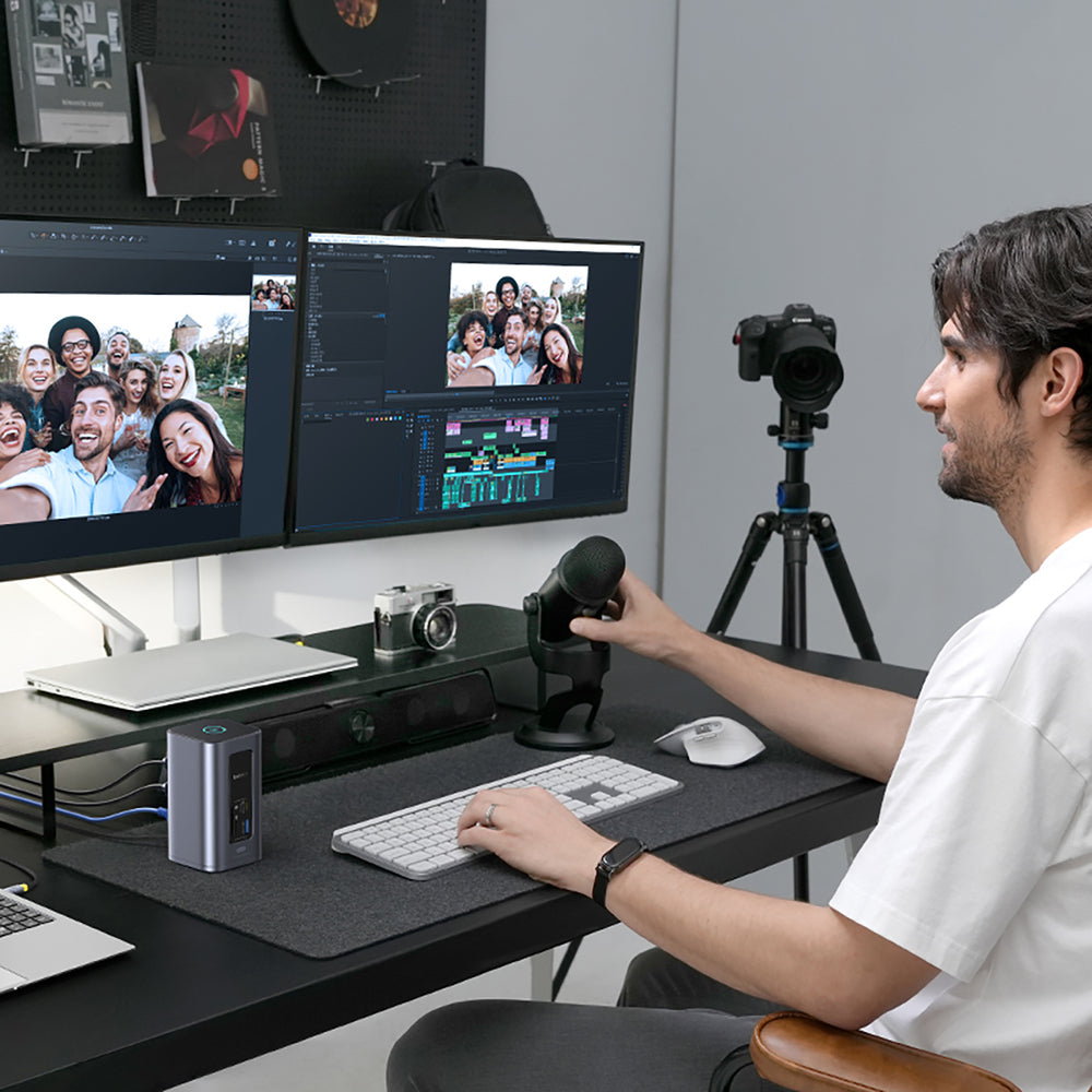 Baseus NU1 Air Spacemate hub 12in1 USB-C docking station - 2xHDMI 4K@60Hz 2xUSB-C 10Gb/s 2xUSB-A 5Gb/s 2xUSB-A (480Mb/s) RJ45 SD/microSD 3.0 USB-C (PD) - gray