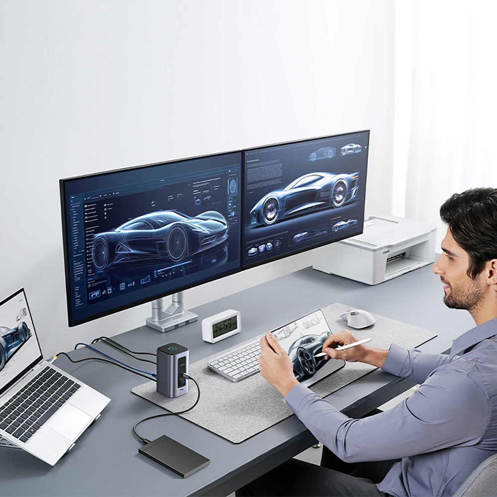 Baseus NU1 Air Spacemate hub 12in1 USB-C docking station - 2xHDMI 4K@60Hz 2xUSB-C 10Gb/s 2xUSB-A 5Gb/s 2xUSB-A (480Mb/s) RJ45 SD/microSD 3.0 USB-C (PD) - gray