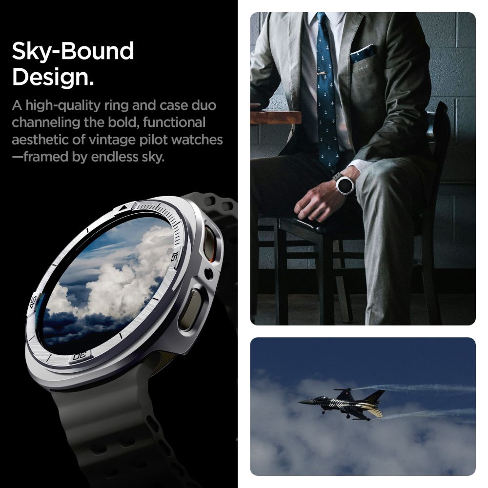 Spigen Bezel Tune Pro Pilot Cover til Samsung Galaxy Watch 8 44mm - Sølv