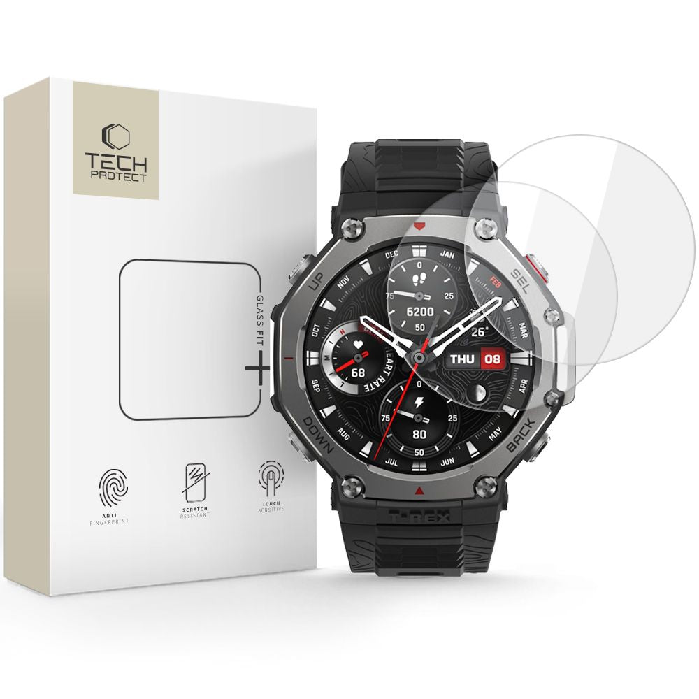 Tech-Protect Glass Fit+ 2-pakke af hærdet glas Amazfit T-Rex 3 Pro 48 mm - gennemsigtigt