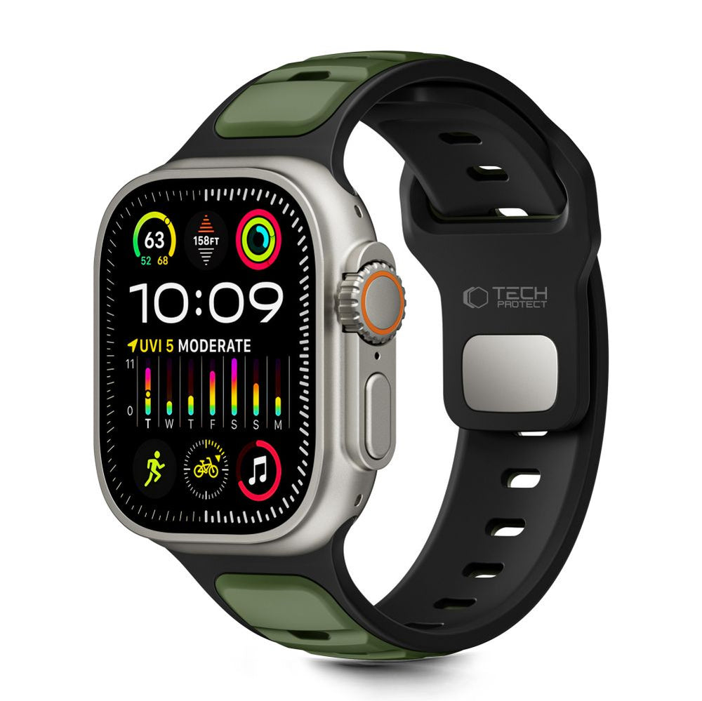 Tech-Protect IconBand Line Strap til Apple Watch 44 / 45 / 46 / 49 mm - sort og grøn