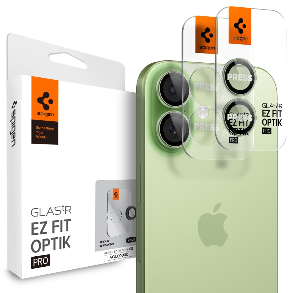 Spigen Optik Pro GLAS.TR EZ FIT Camera Cover 2-pakke til iPhone 16 / 16 Plus / 17 - Grøn